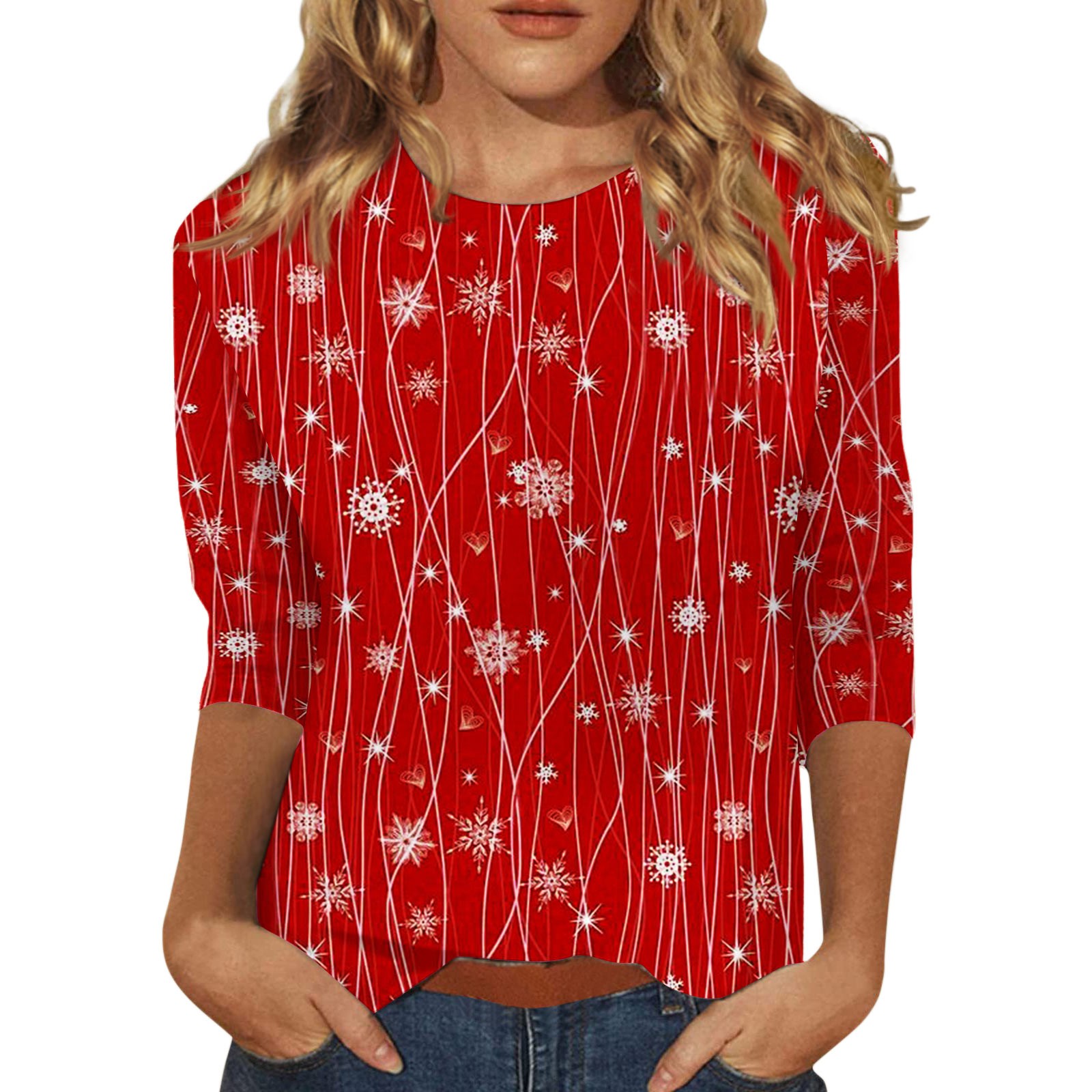 BDPORKAS Christmas Shirts for Women Womens 3/4 Length Sleeve Womens ...