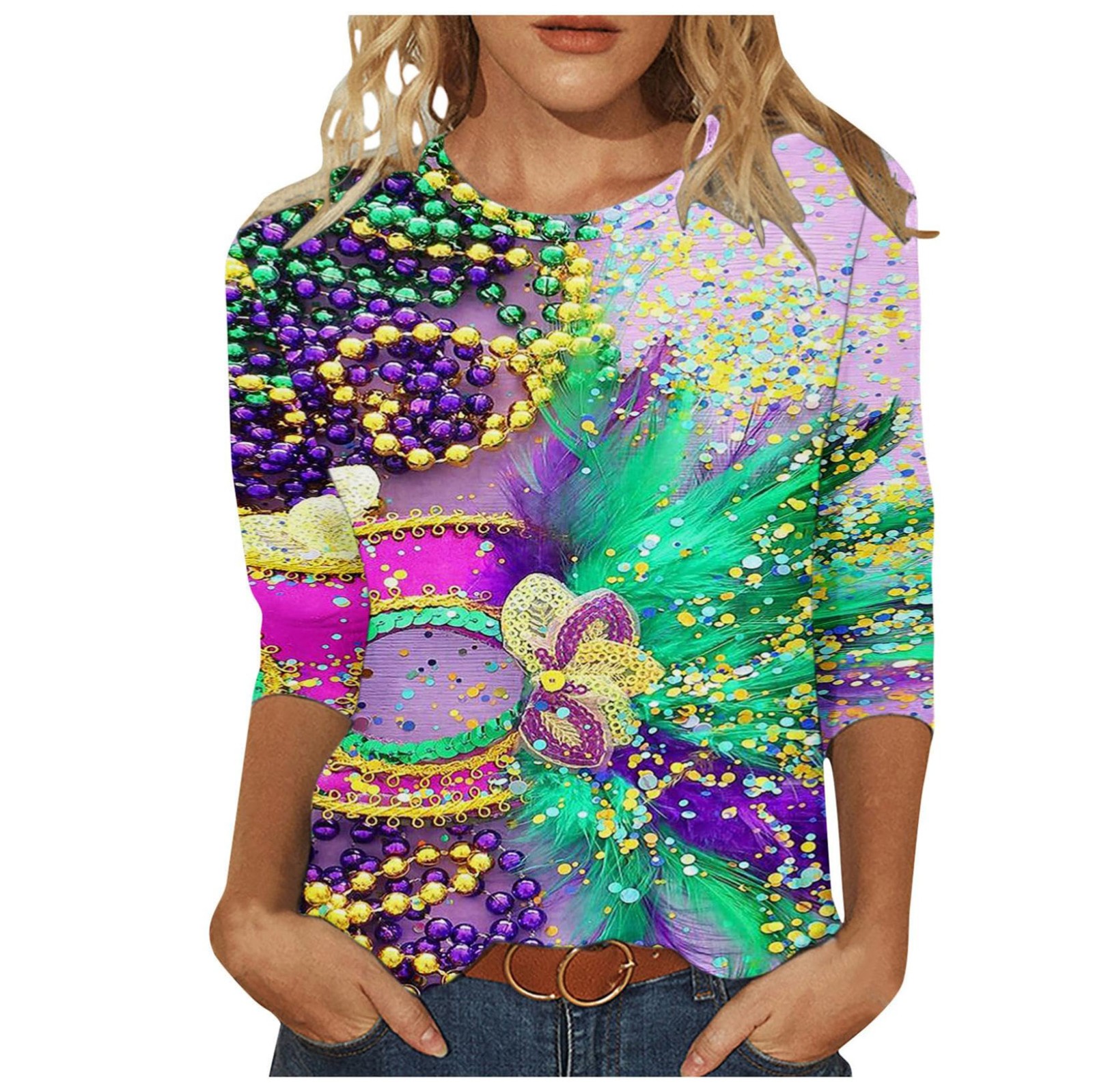 Glitter Mardi Gras Balloon Sleeve Pullover main image 1
