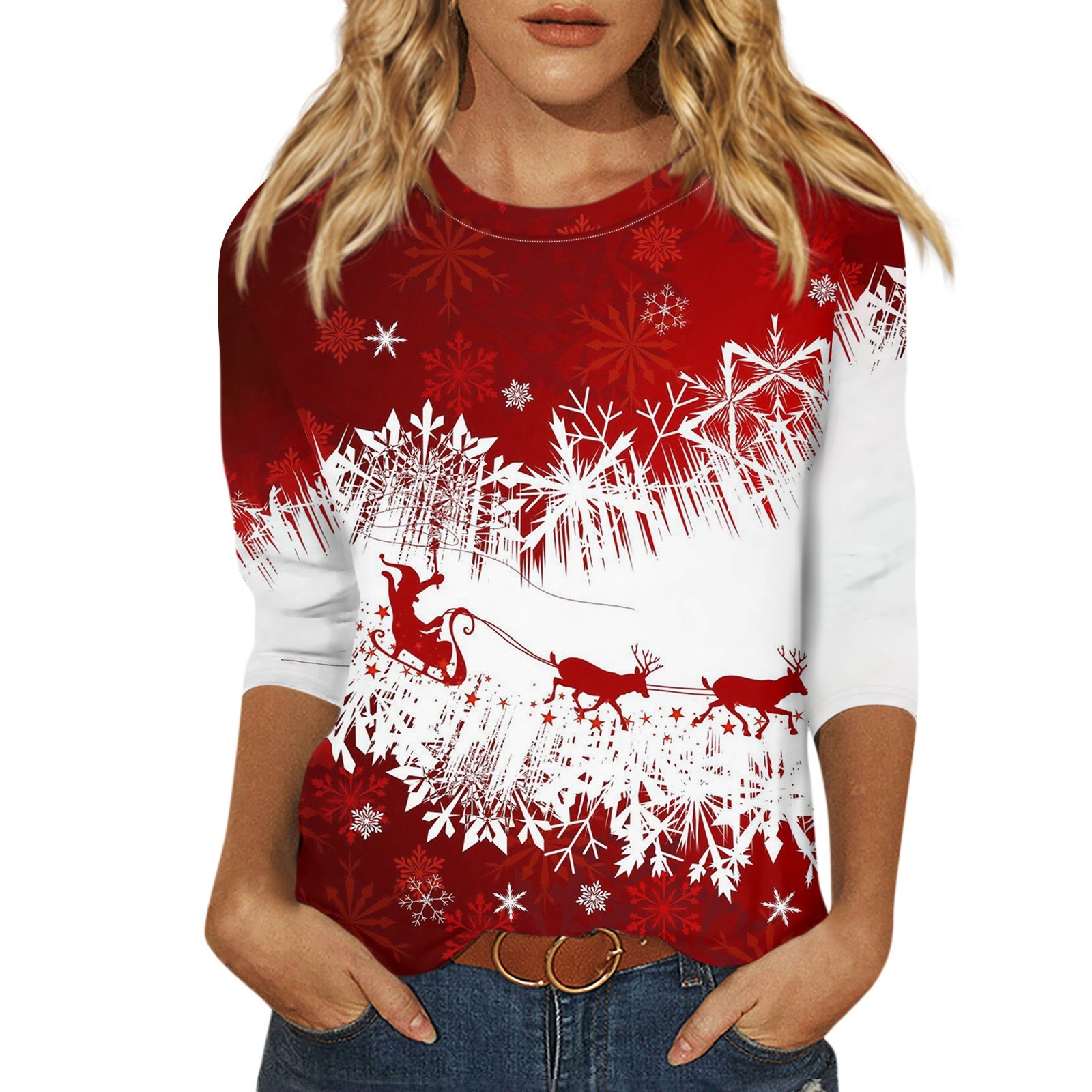 thumbnail image 2 of Christmas Shirts For Women Plus Size Funny 3/4 Sleeve Henley V Neck 2 of 12