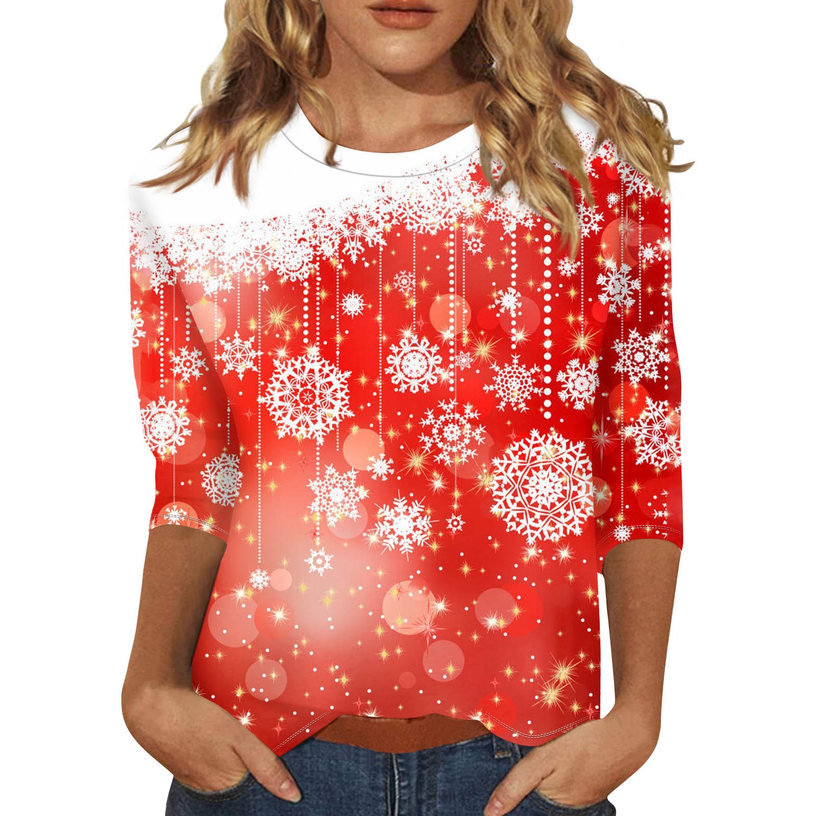 Women's Christmas Shirt 3/4 Sleeve Funny Christmas Tshirts Christmas