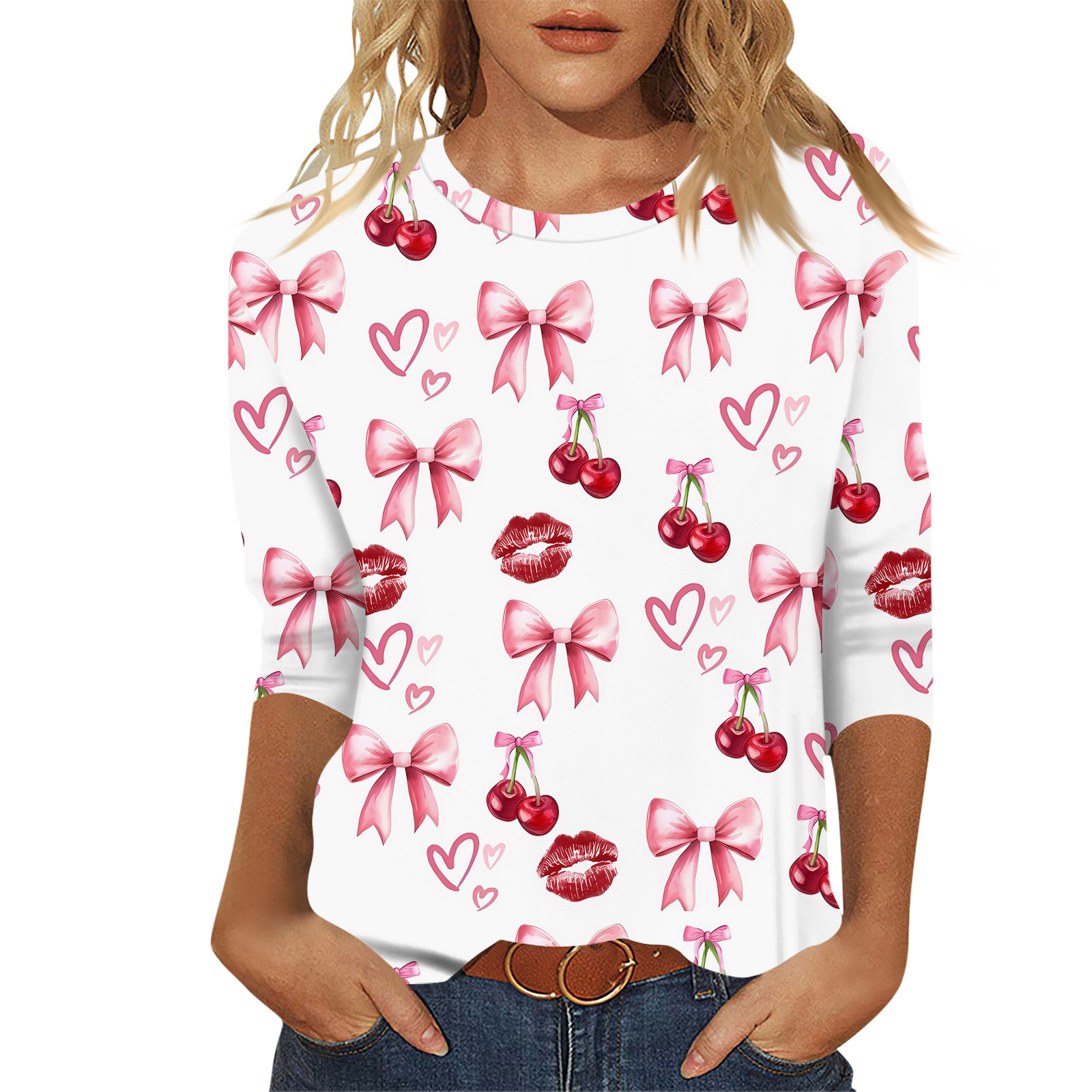 Women's Buffalo Plaid Heart T-Shirt - Valentine's Day Graphic Tee, Red Raglan Sleeve - View #5