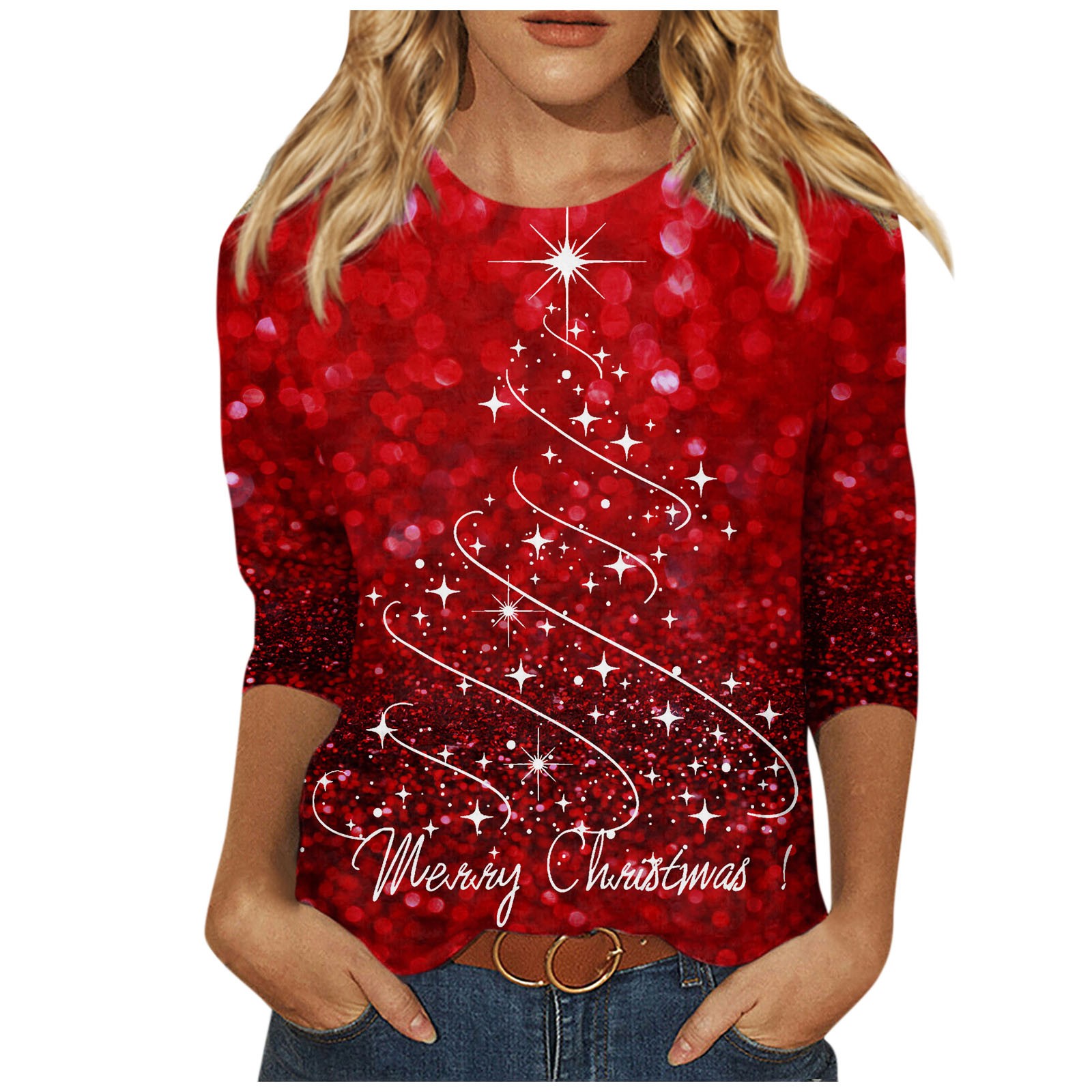 Lhvuoa merry christmas shirts for women 34 sleeve tunic tops funny